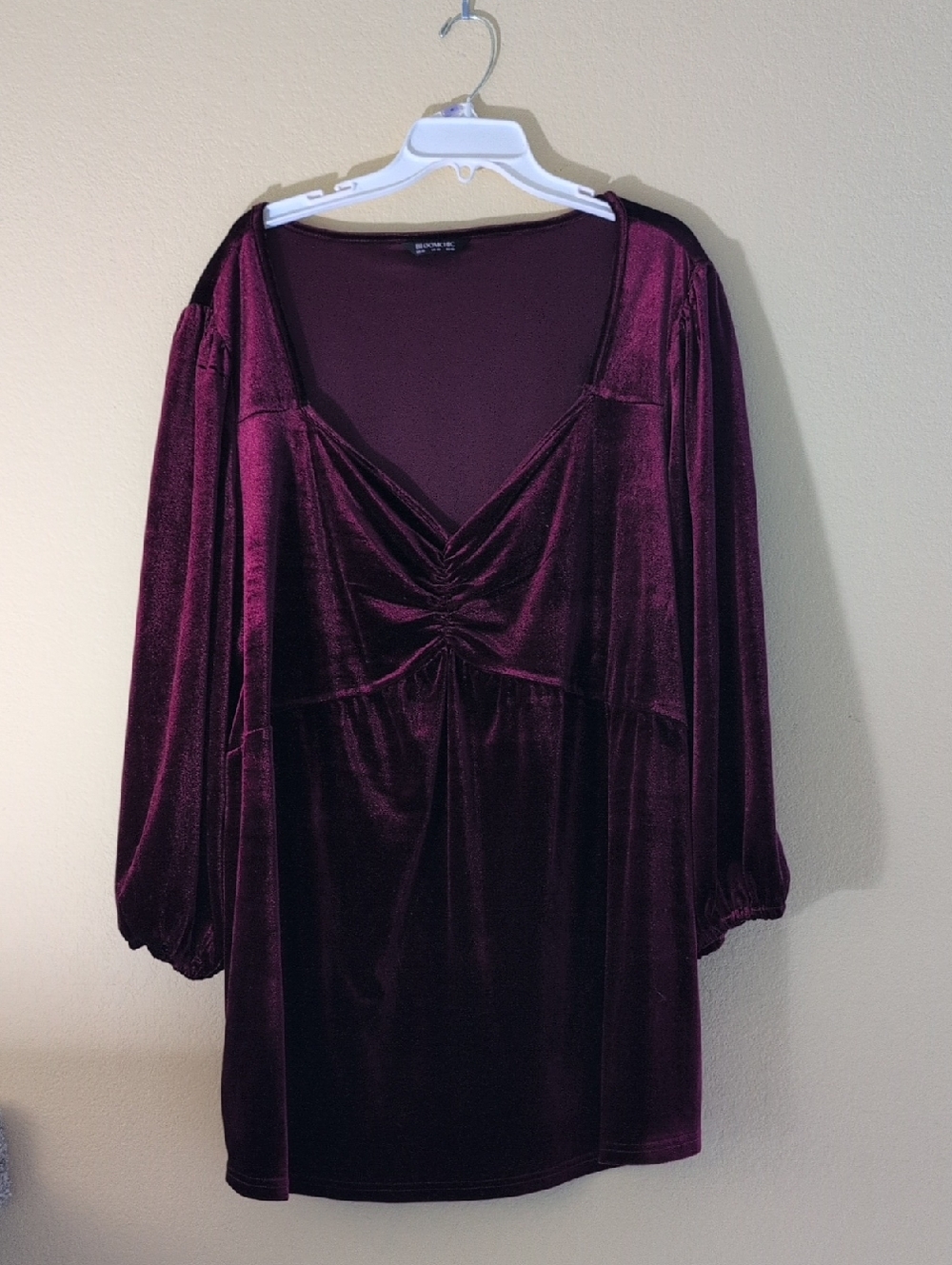 BloomChic Velvet Ruched V-Neck Tunic - Burgundy